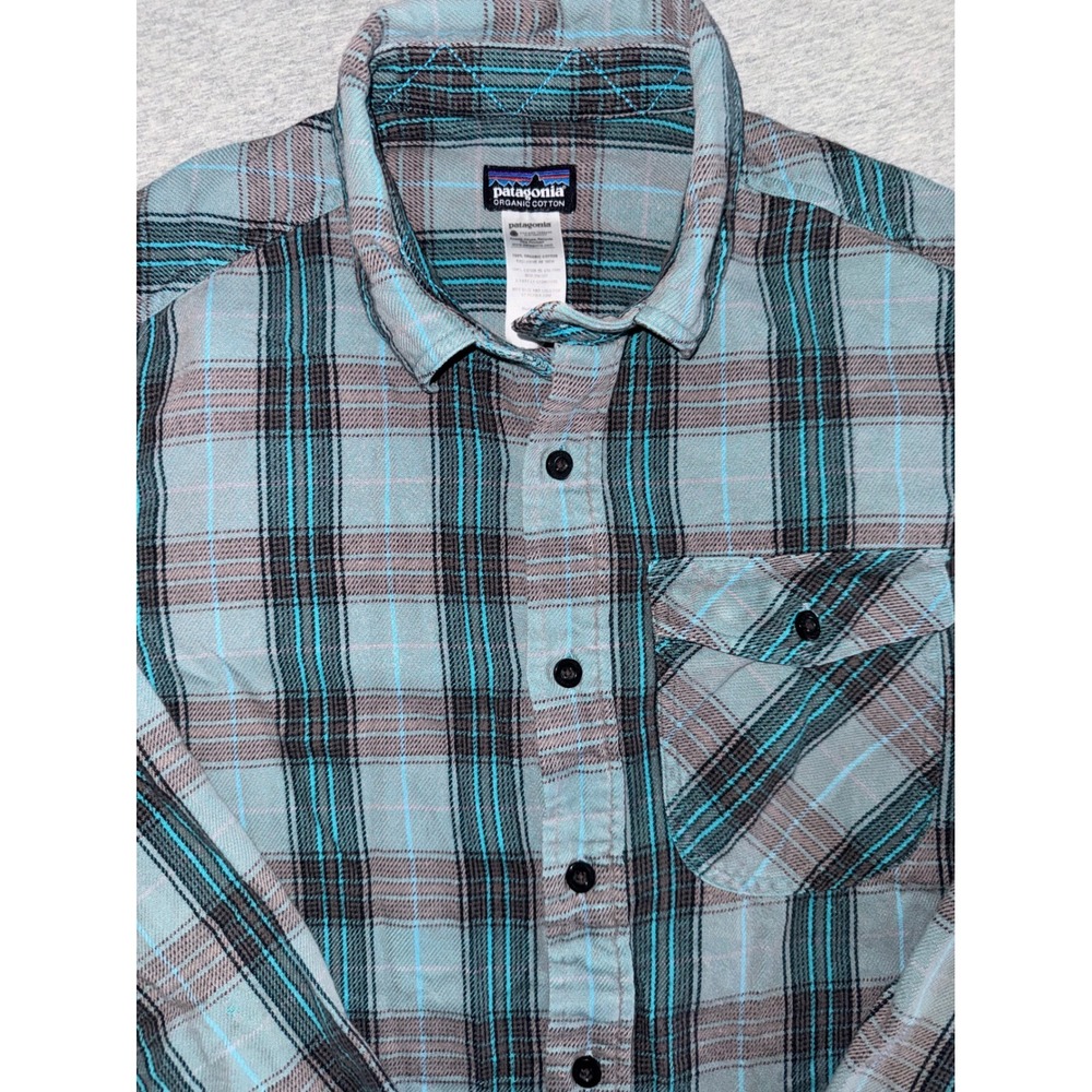 Patagonia Mens Iron Ridge Flannel Shirt Teal Plaid Long Sleeve Button Up Size M